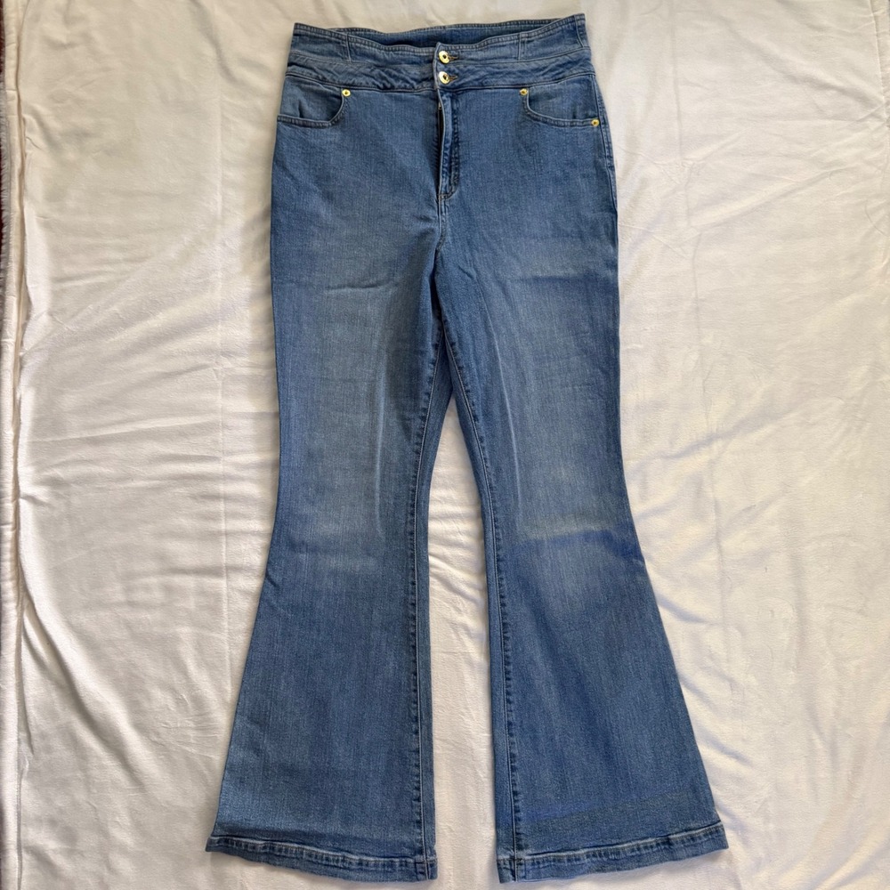 INC International Concepts Womens High Rise Flare Jeans Blue Medium Wash 12/31
